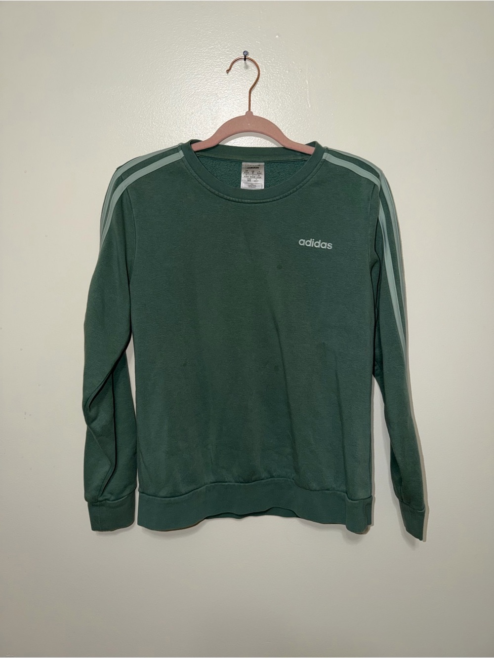 adidas Women's Green Crewneck Sweatshirt with Light Green Stripes
